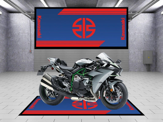 Motorcycle Mat for Kawasaki Universal Blue - Motorcycle Pit Mat