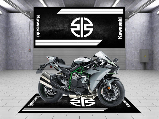 Motorcycle Mat for Kawasaki Universal Black - Motorcycle Pit Mat